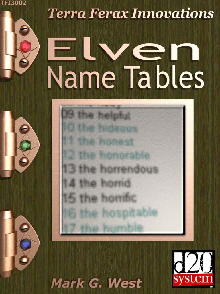 Elven Name Tables Elf (Dungeons & Dragons) D20 System