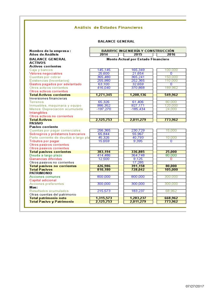1 Planilla de Excel Para Balance Contable Hoja de 1 Planilla de Excel Para Balance Contable Hoja de