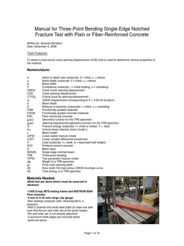 Three-Point Bending Test Manual for Concrete | PDF | Fracture ...