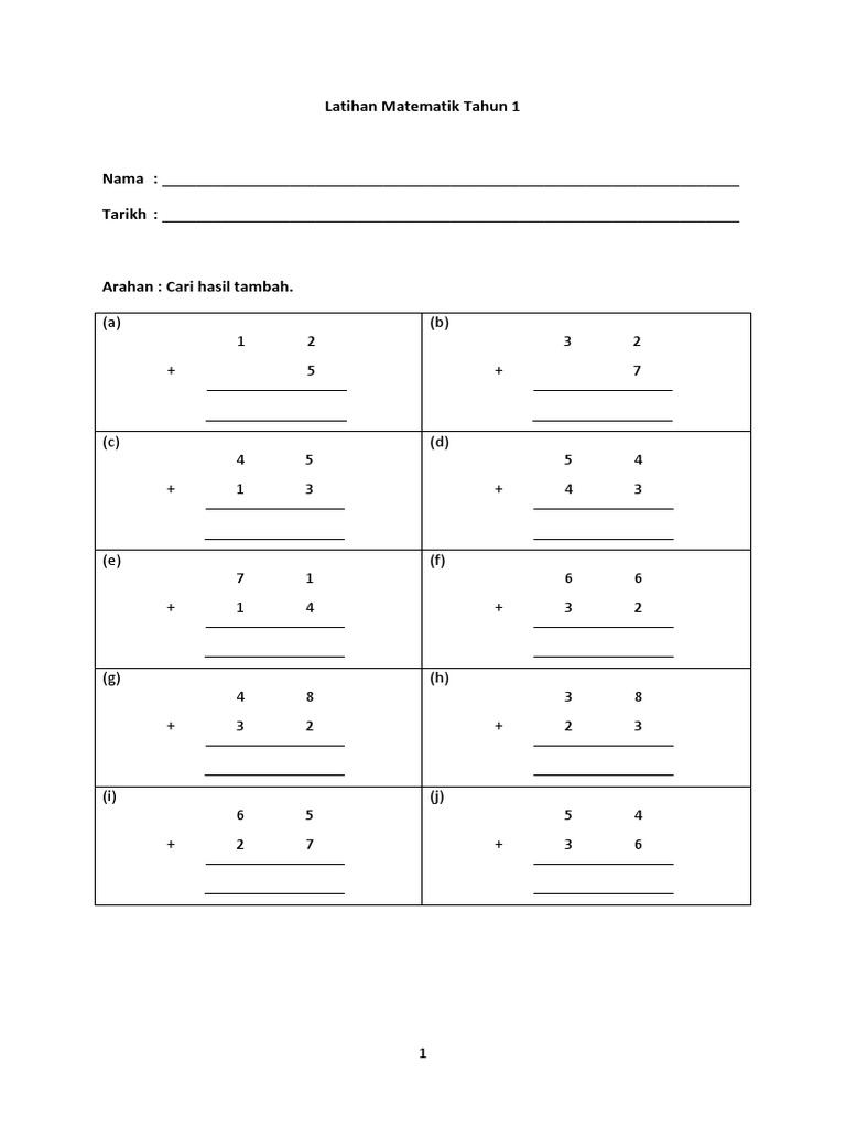 Latihan Matematik Tahun 1 Pdf