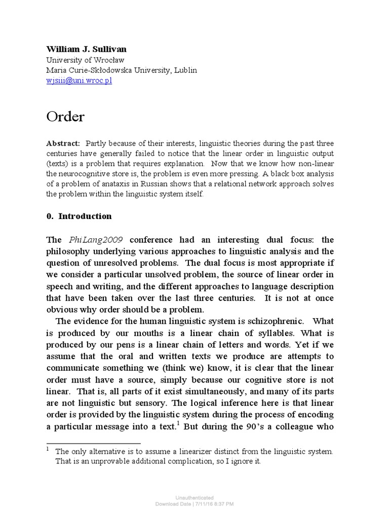 Order | Download Free PDF | Morphology (Linguistics) | Linguistics