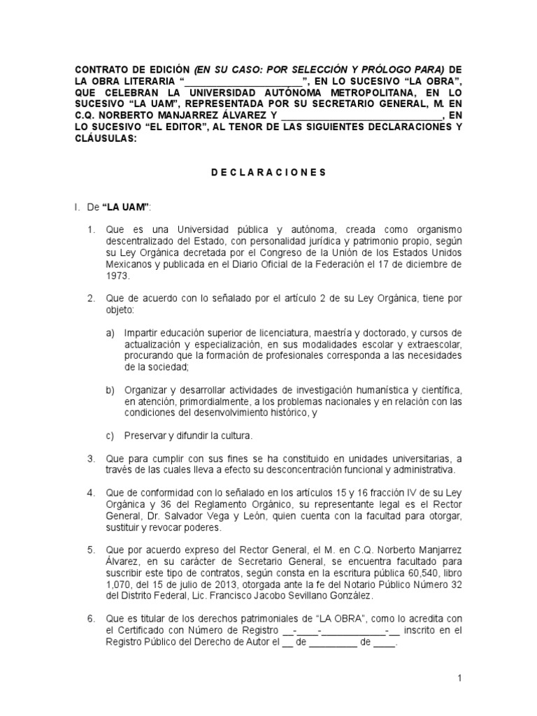 Contrato Edicion Obra Literaria 2014 Derechos de autor