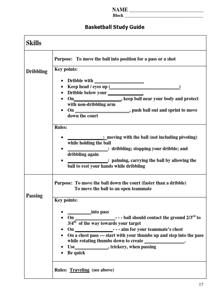 Basketball Study Guide PDF Rules Leisure