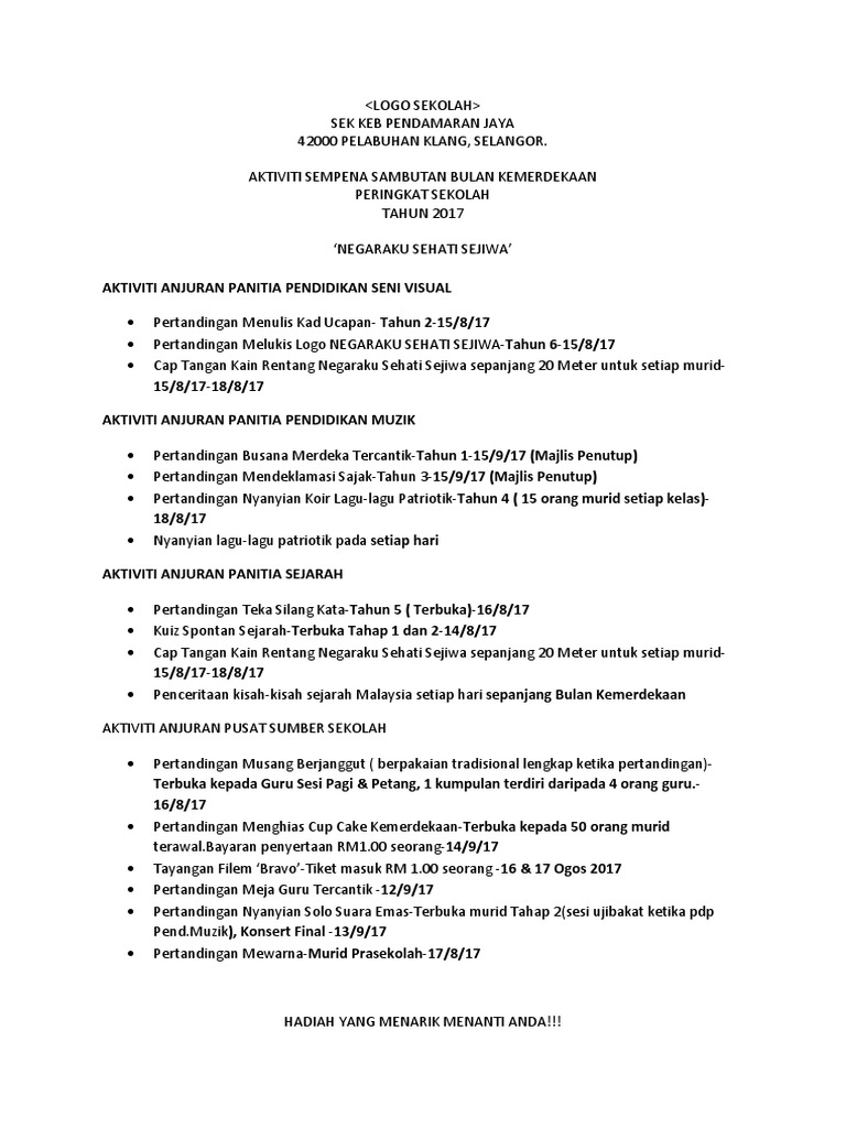 Aktiviti Sempena Bulan Kemerdekaan Pdf