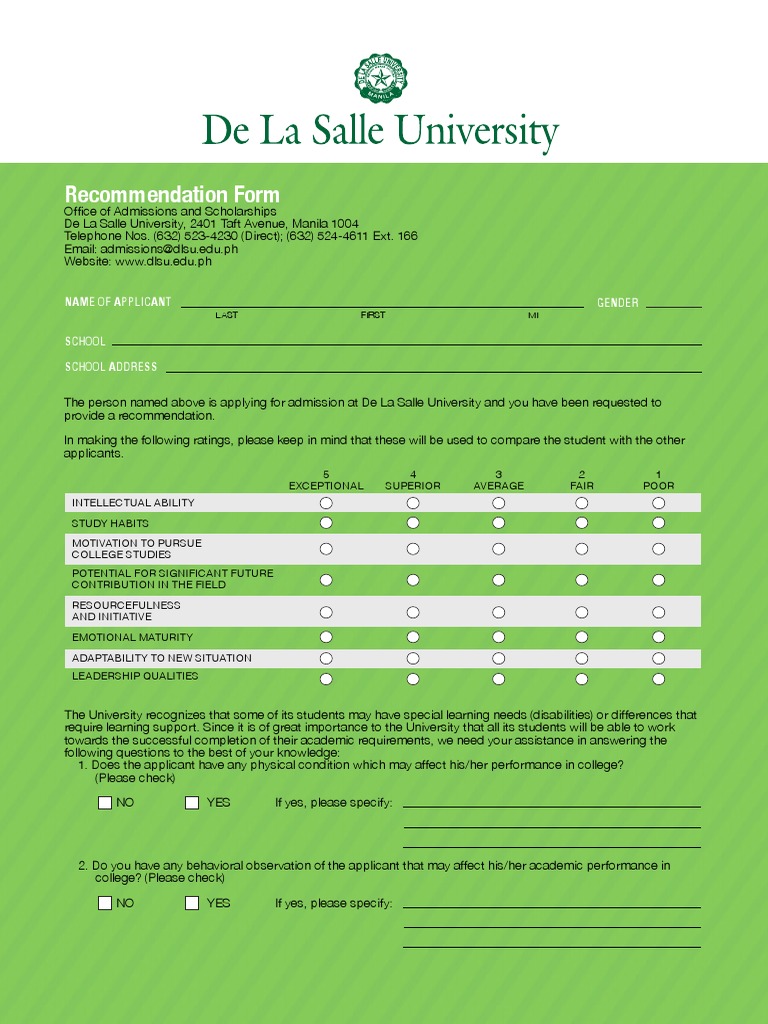 Admission Recommendation Form Dlsu PDF | PDF | Action (Philosophy ...