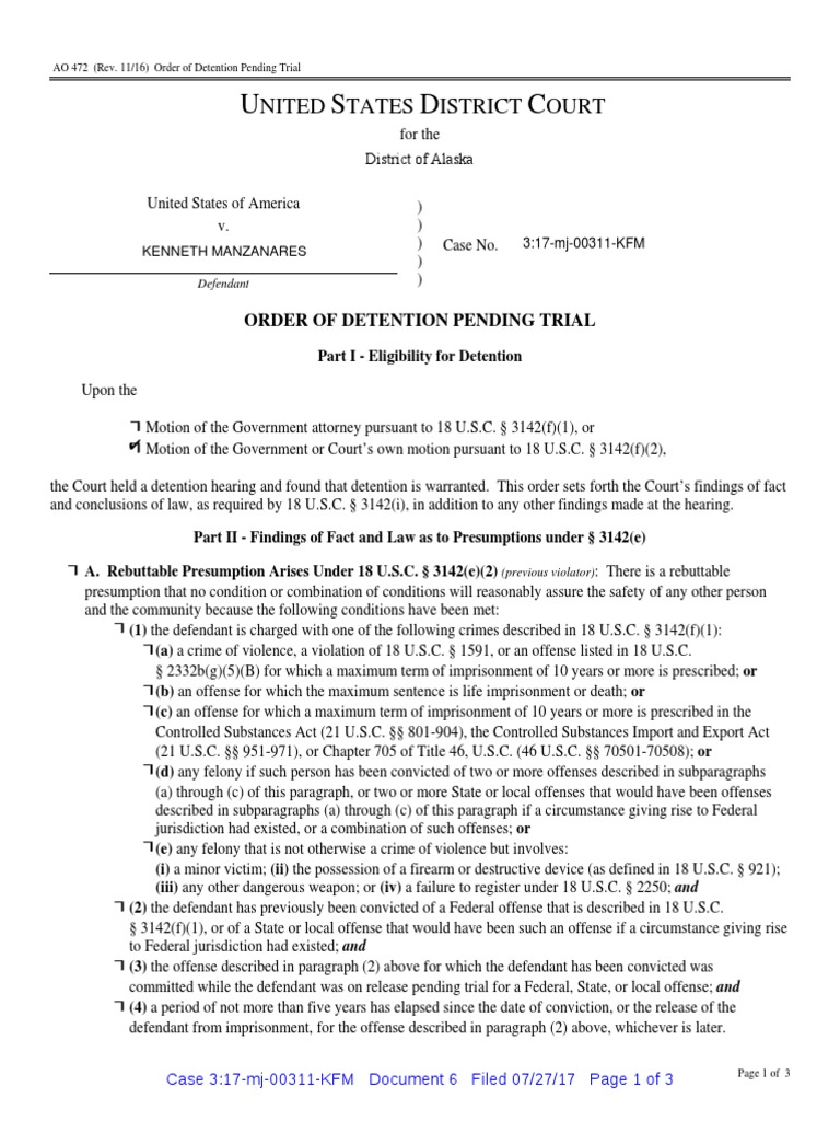Detention Order Burden Of Proof (Law) Probation