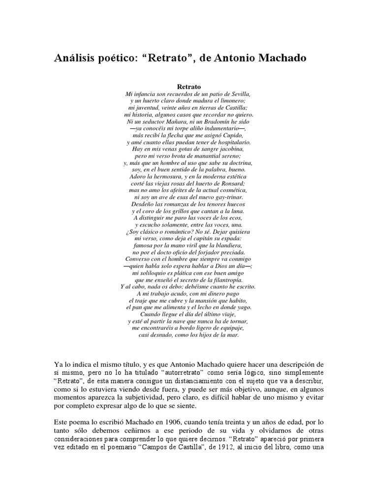 Análisis Poético Del Poema Retrato Poesía