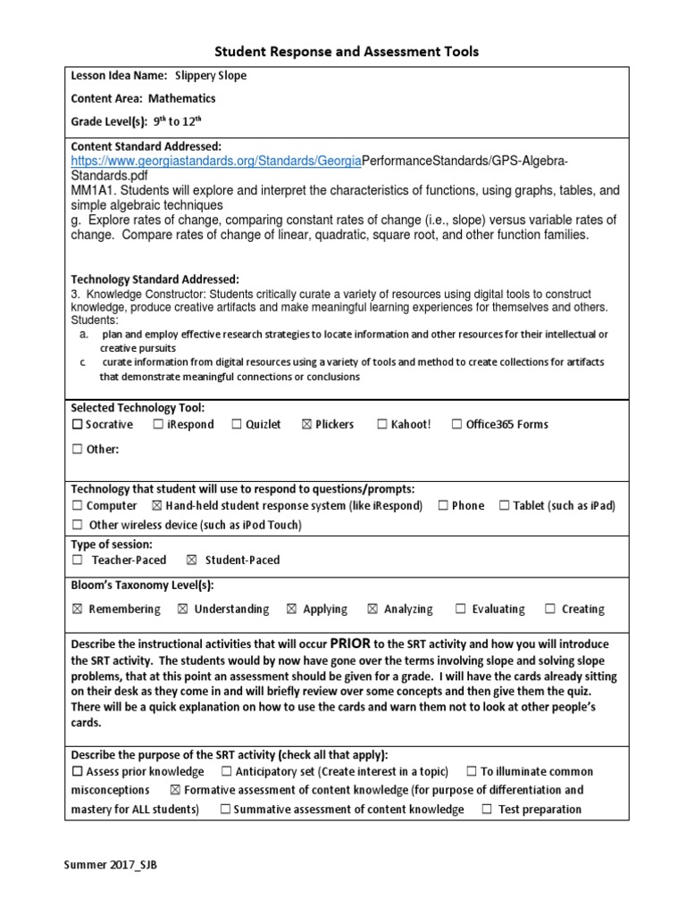 06 Student Response Tools Lesson Idea Template 2017 1 | PDF ...