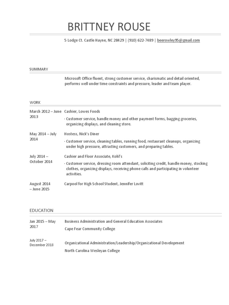 Brittney Rouse Resume | PDF | Business | Self-Improvement