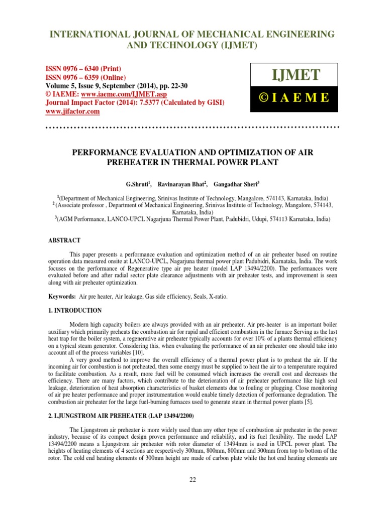 Performance Evaluation and Optimization of Air Preheater in Thermal ...
