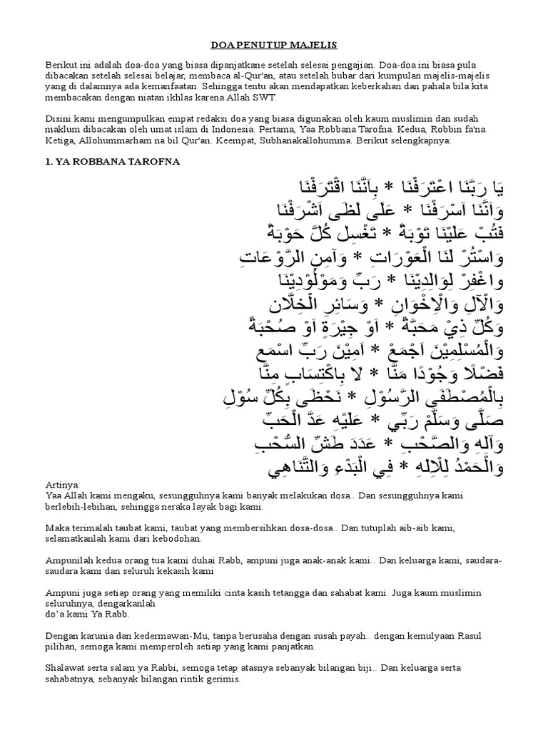 Doa Penutup Majelis