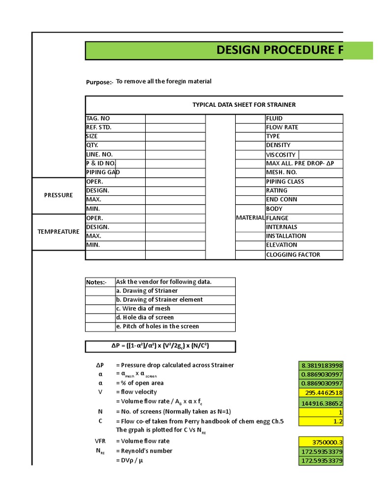 Strainer Design and Pressure Drop Calculations | PDF | Viscosity ...