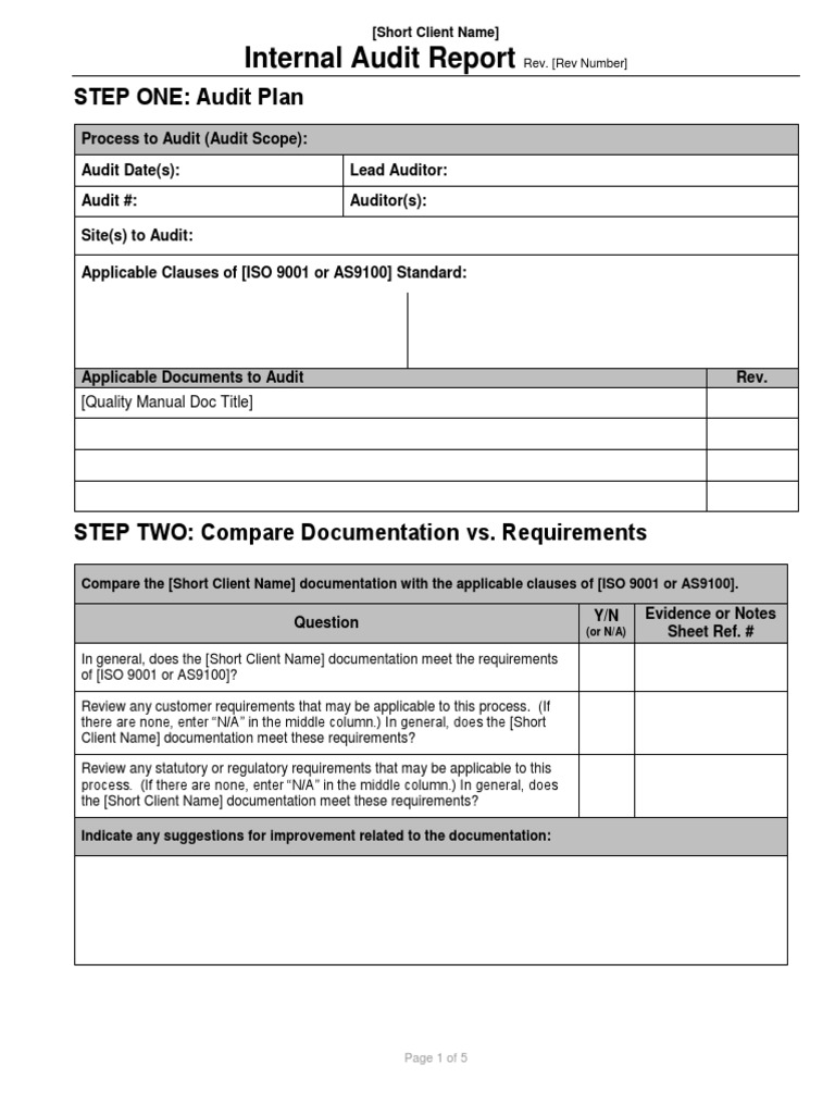 Form - Internal Audit Report (BLANK) | PDF | Iso 9000 | Audit