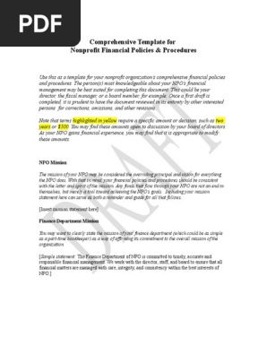 NPO Financial Policies Template