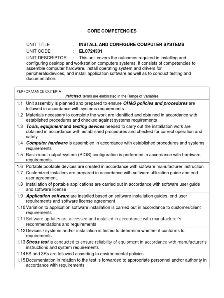 List CORE COMPETENCIES | PDF | Installation (Computer Programs) | Software