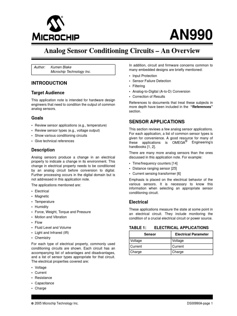 Analog Sensor Conditioning Circuits - An Overview AN990 | PDF ...