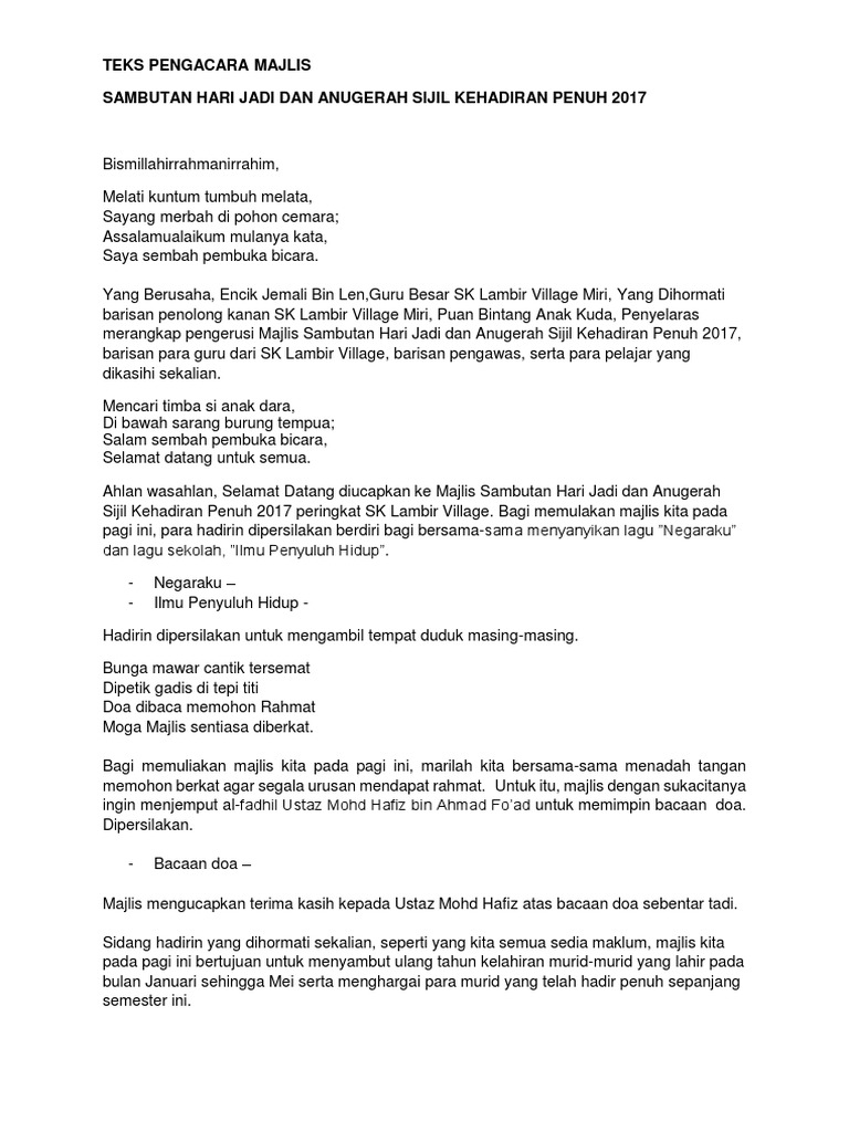 Teks Pengacaraan Majlis Hari Jadi Belum Edit Pdf