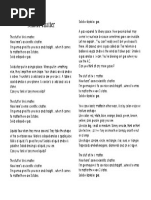 Matter Chatter Song Lyrics Gases Phases Of Matter