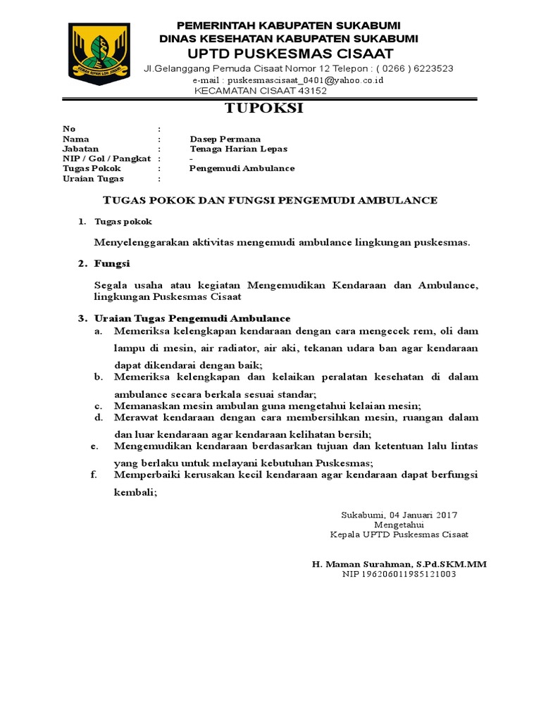 Uraian Tugas Sopir Ambulance Pdf