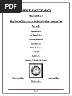 Principles of Taxation Project On The Test of Reason To Believe Under Income Tax Act 1961