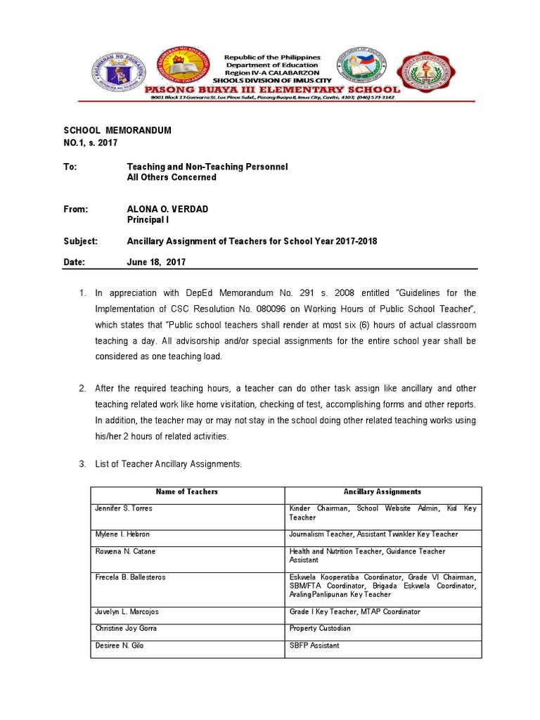 School Memo 1 Schools Teaching And Learning