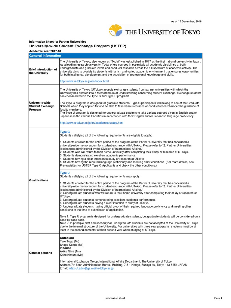 University of Tokyo Exchange Programs Guide | PDF | Graduate School ...