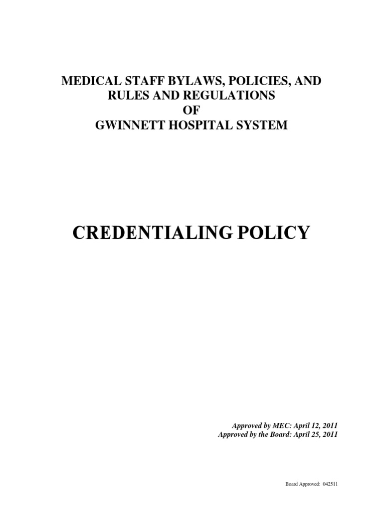 Medical Staff Credentialing Policy Residency (Medicine) Credential