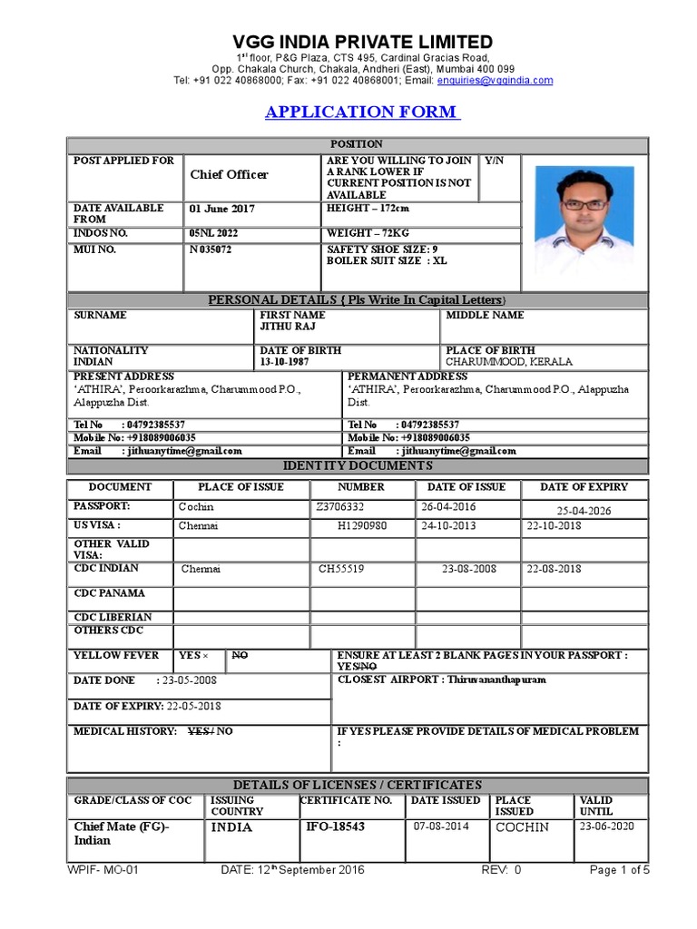 114 WPIFMO01 VGG Application Form PDF Watercraft Ships