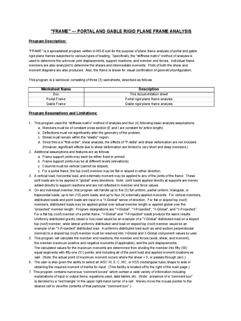 Portal and Gable Rigid Plane Frame Analysis (Stiffness Matrix Method ...
