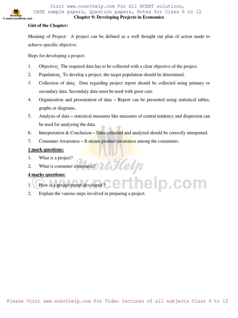 Chapter 9: Developing Projects in Economics Gist of The Chapter | PDF ...