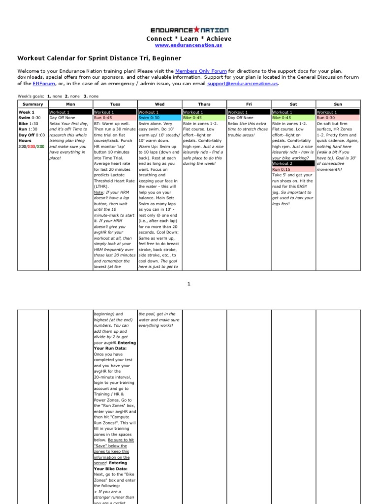 Sprint Triathlon Training Plan | PDF | Sports | Recreation
