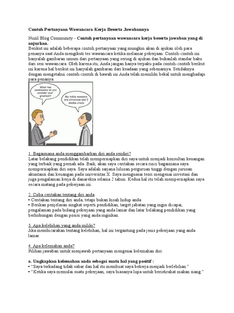 Contoh Jawaban Dari Pertanyaan Ceritakan Tentang Diri Anda