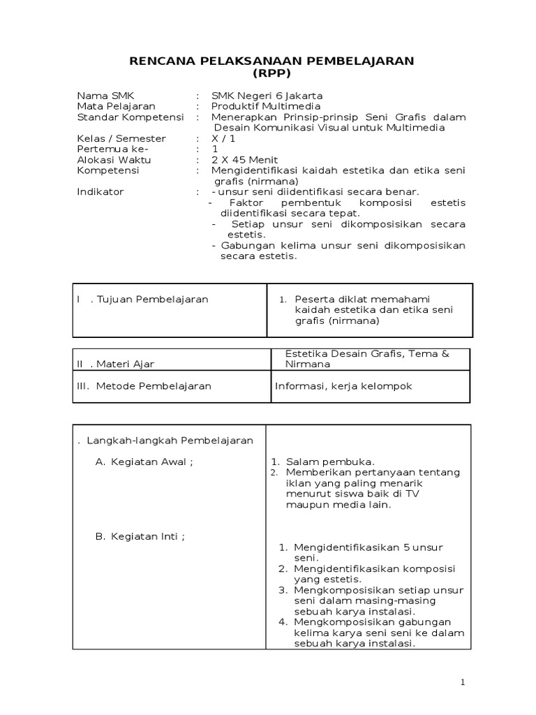RPP Menerapkan Prinsip-Prinsip Seni Grafis Dalam Desain Komunikasi ...