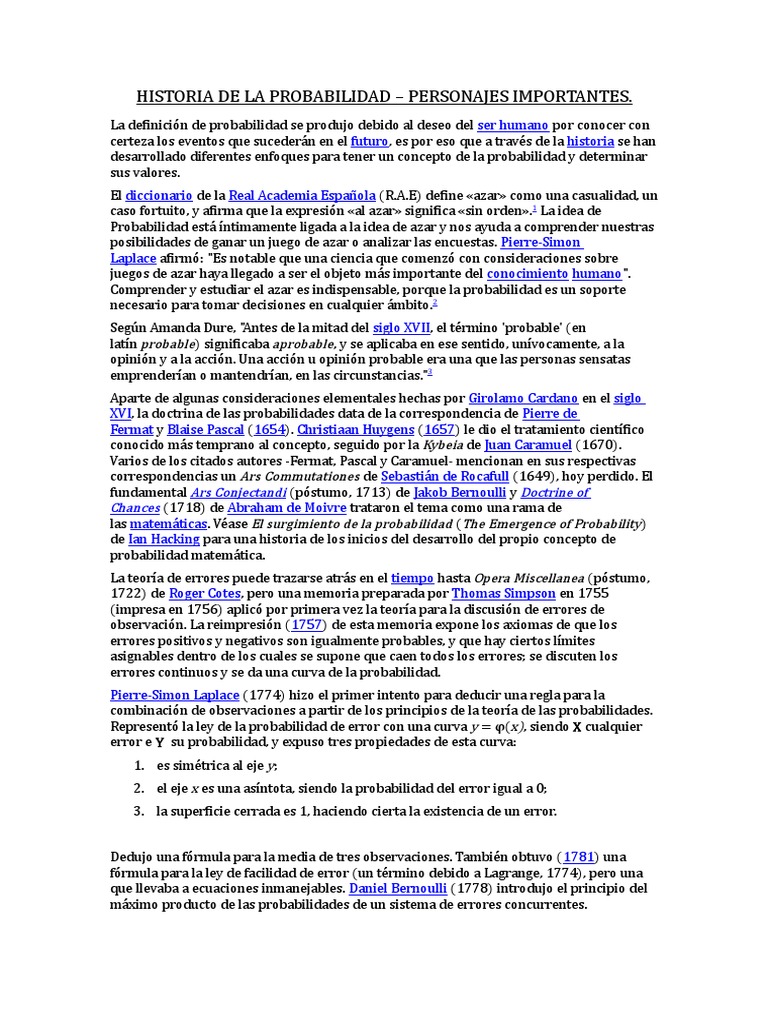 Historia de La Probabilidad PDF Probabilidad Enseñanza de matemática