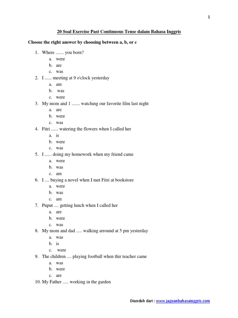 20 Soal Exercise Past Continuous Tense Dalam Bahasa Inggris