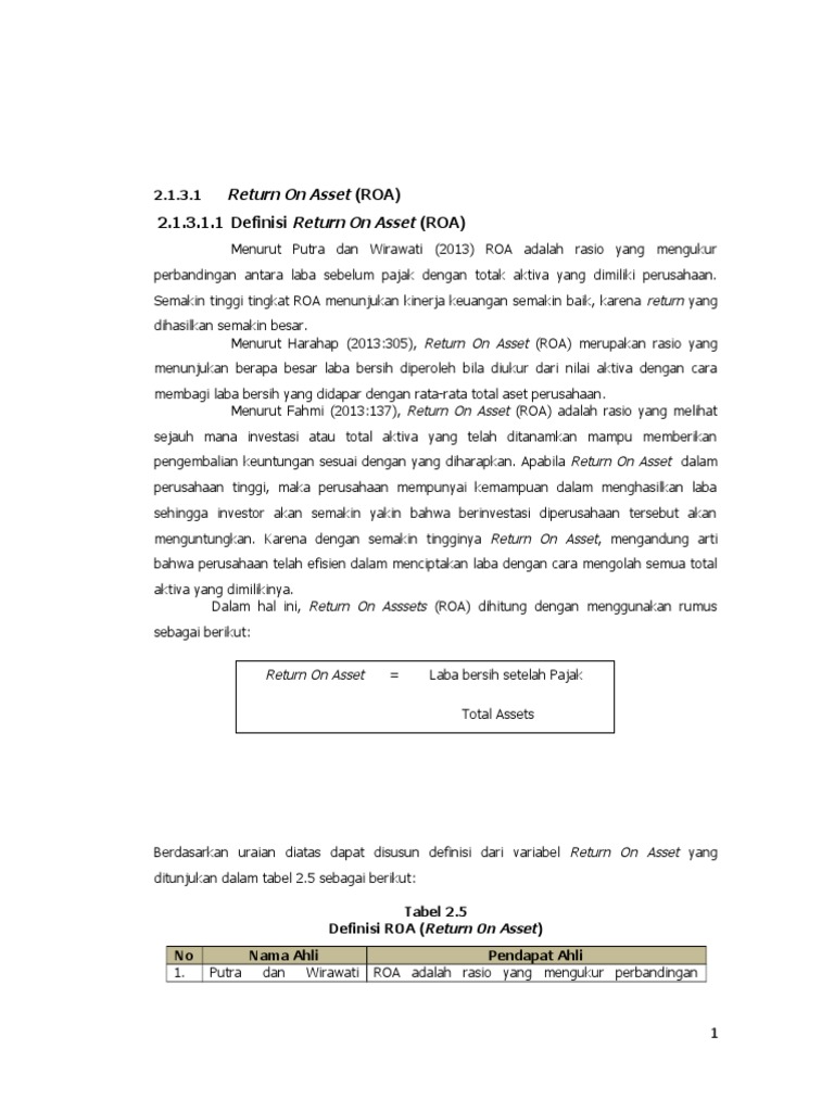 Definisi dan Rumus ROA dan ROE | PDF | Bisnis | Pengelolaan Keuangan & Uang