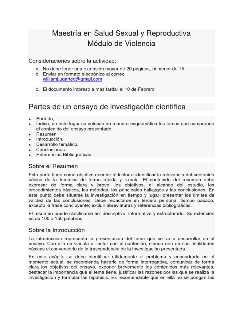 Partes de Un Ensayo de Investigación Científica Ensayos