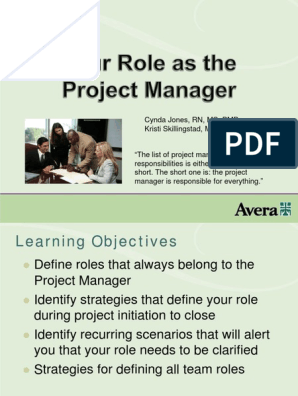 Avera Events Your Role As Project Manager Ii | Pdf | Business | Leadership