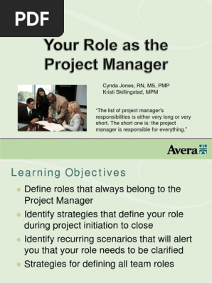 Avera Events Your Role As Project Manager Ii | Pdf | Business | Leadership