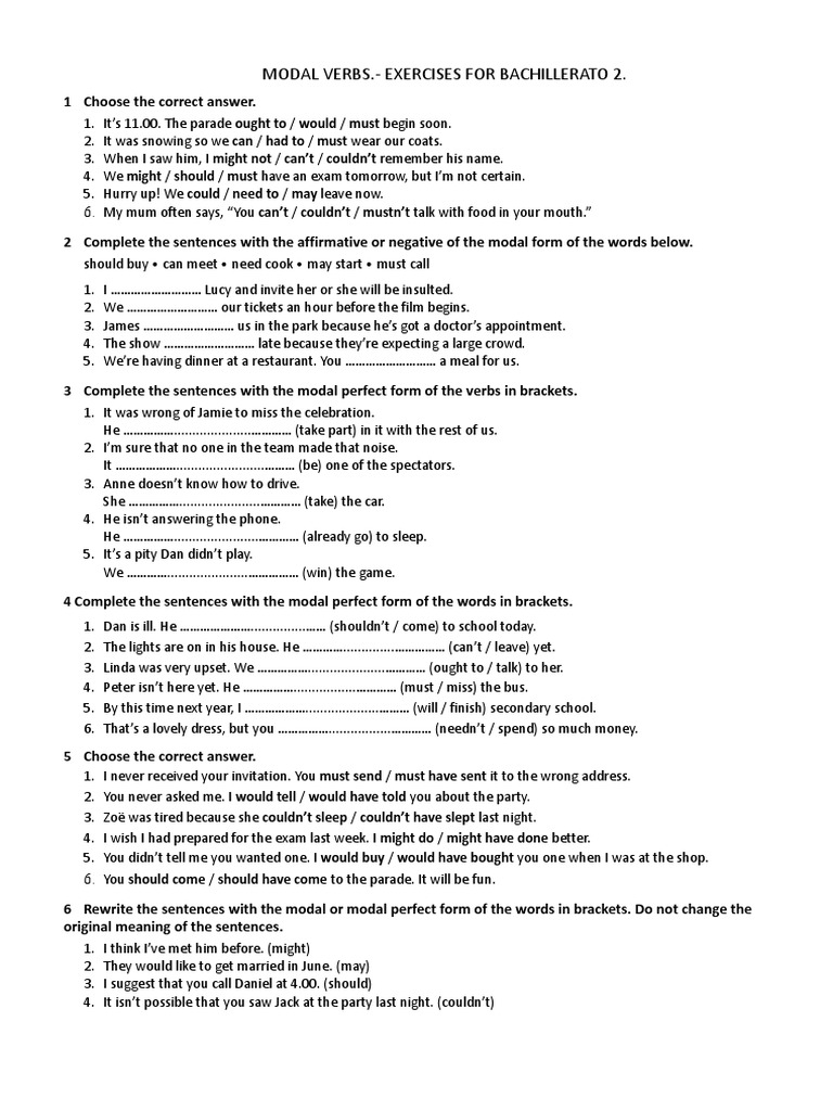 Exercises For Modals | PDF