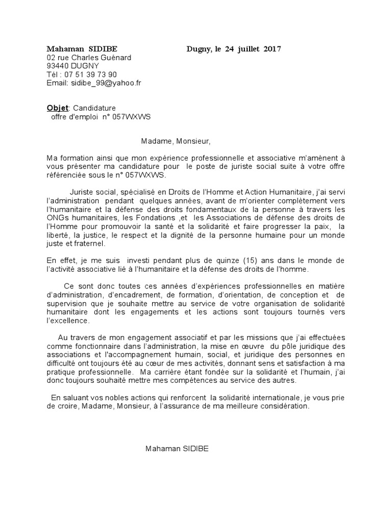 Lettre Motivation Juriste Social