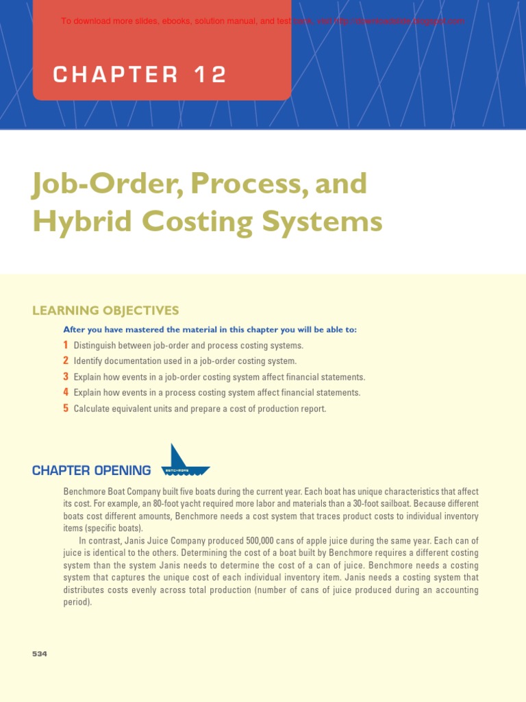 Chapter 12 JobOrderProcess and Hybrid Costing Systems Download Free PDF Debits And