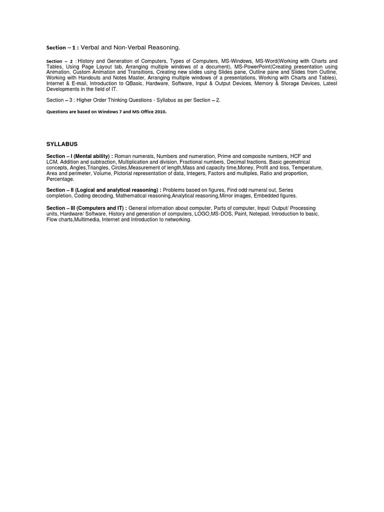 Non Verbal Reasoning Syllabus Pdf