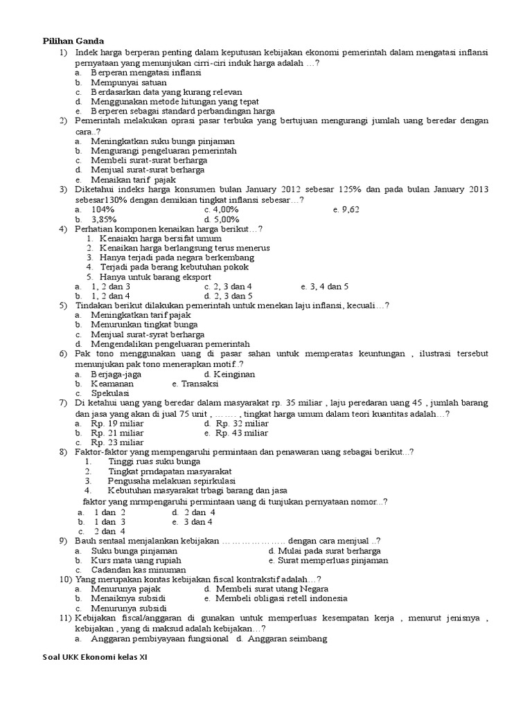 Soal Ukk Ekonomi Kls 11