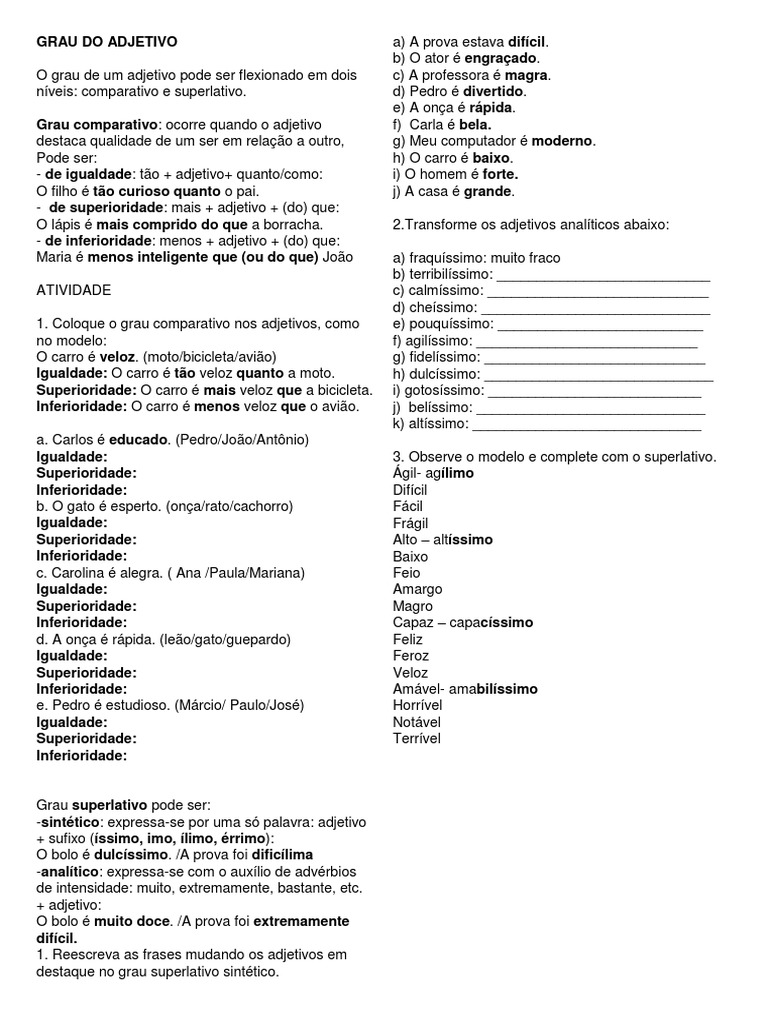 Graus comparativos dos adjetivos na língua inglesa