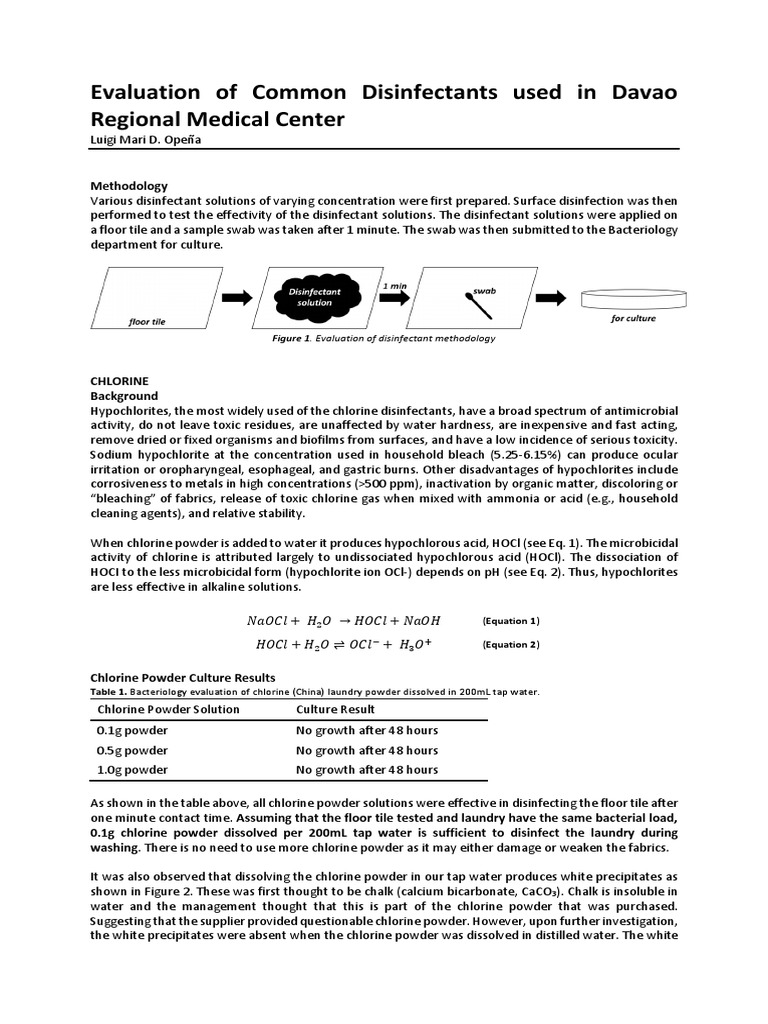 Evaluation of Disinfectants Used in Davao Regional Medical Center