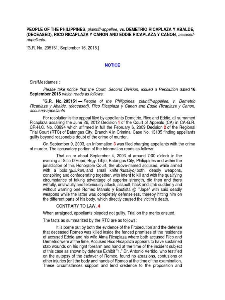 050 People v. Ricaplaza PDF Statute Of Limitations Judgment (Law)