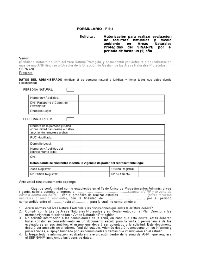 Solicitud de Evaluación en ANP SINANPE | PDF | Science | Ciencia (general)