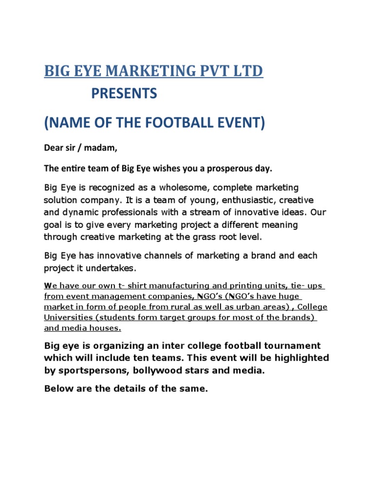 Football Event Proposal