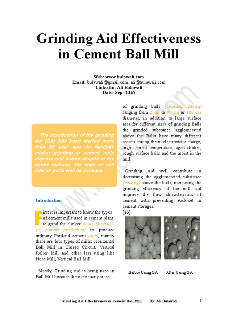 The Effectiveness of The Grinding Aid in Cement Ball Mill 2 | PDF ...